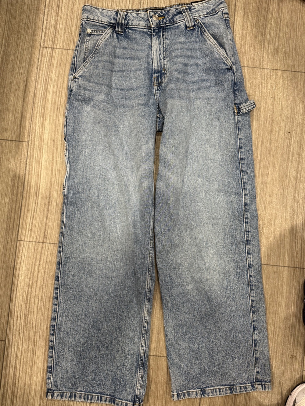 Light Wash Wide Leg Jeans for Women - Flared Carpenter Style